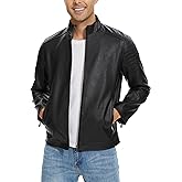 Fahsyee Faux Leather Jacket Men - Black Motorcycle Bomber Jackets Lightweight Casual Vintage Slim Fit Riding Coat