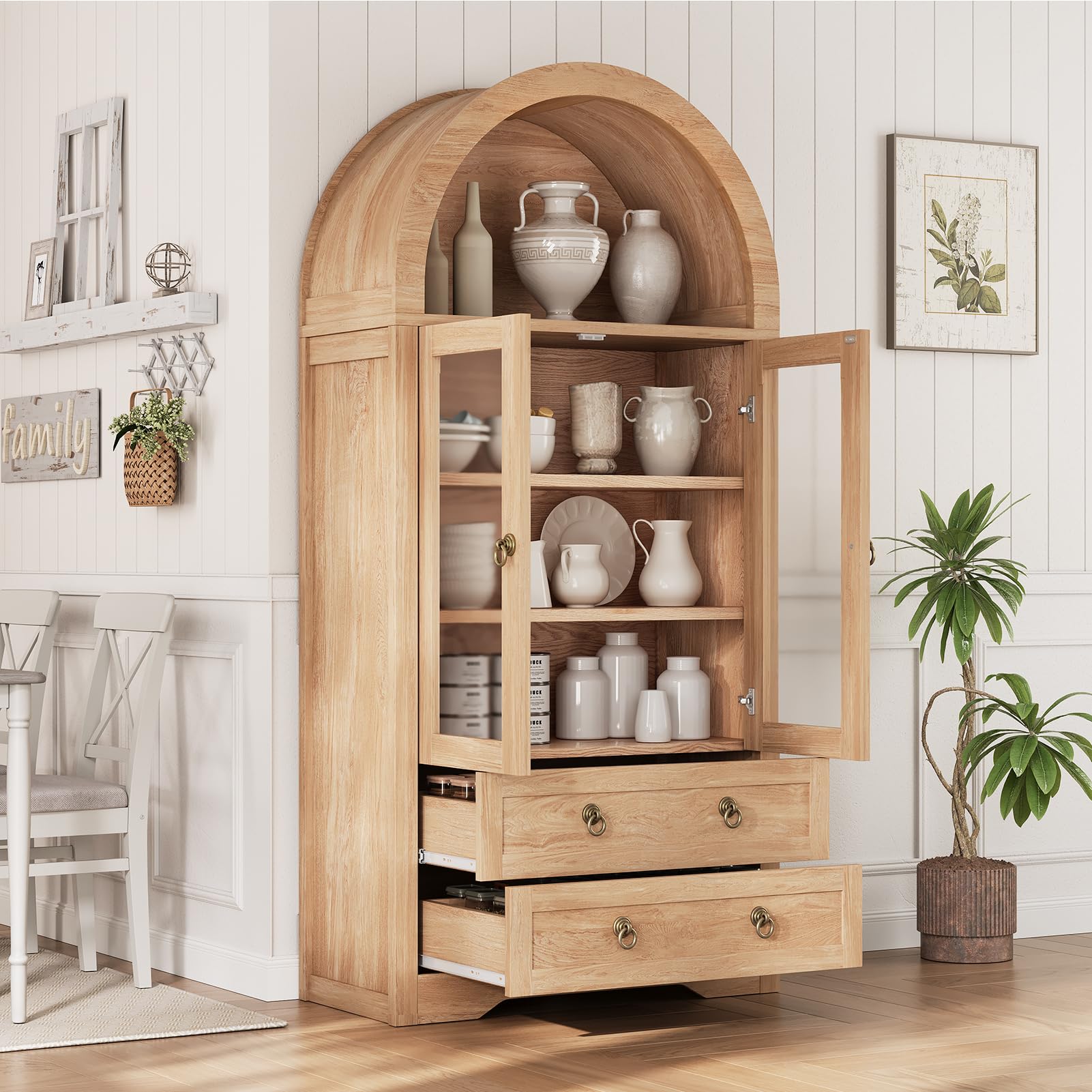 Photo 1 of **MISSING HARDWARE AND INSTRUCTIONS**Jocoevol Kitchen Pantry Cabinet, Arched Bookshelf Bookcase China Pantry Storage Cabinet with Doors and Shelves,71“ Tall Food Pantry Funiture for Living Room,Dining Room(WHITE)