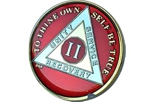 Bright Star Press 2 Year Mandarin Red Gold & Nickel Tri-Plate AA Alcoholics Anonymous Sobriety Medallion Chip Serenity Prayer