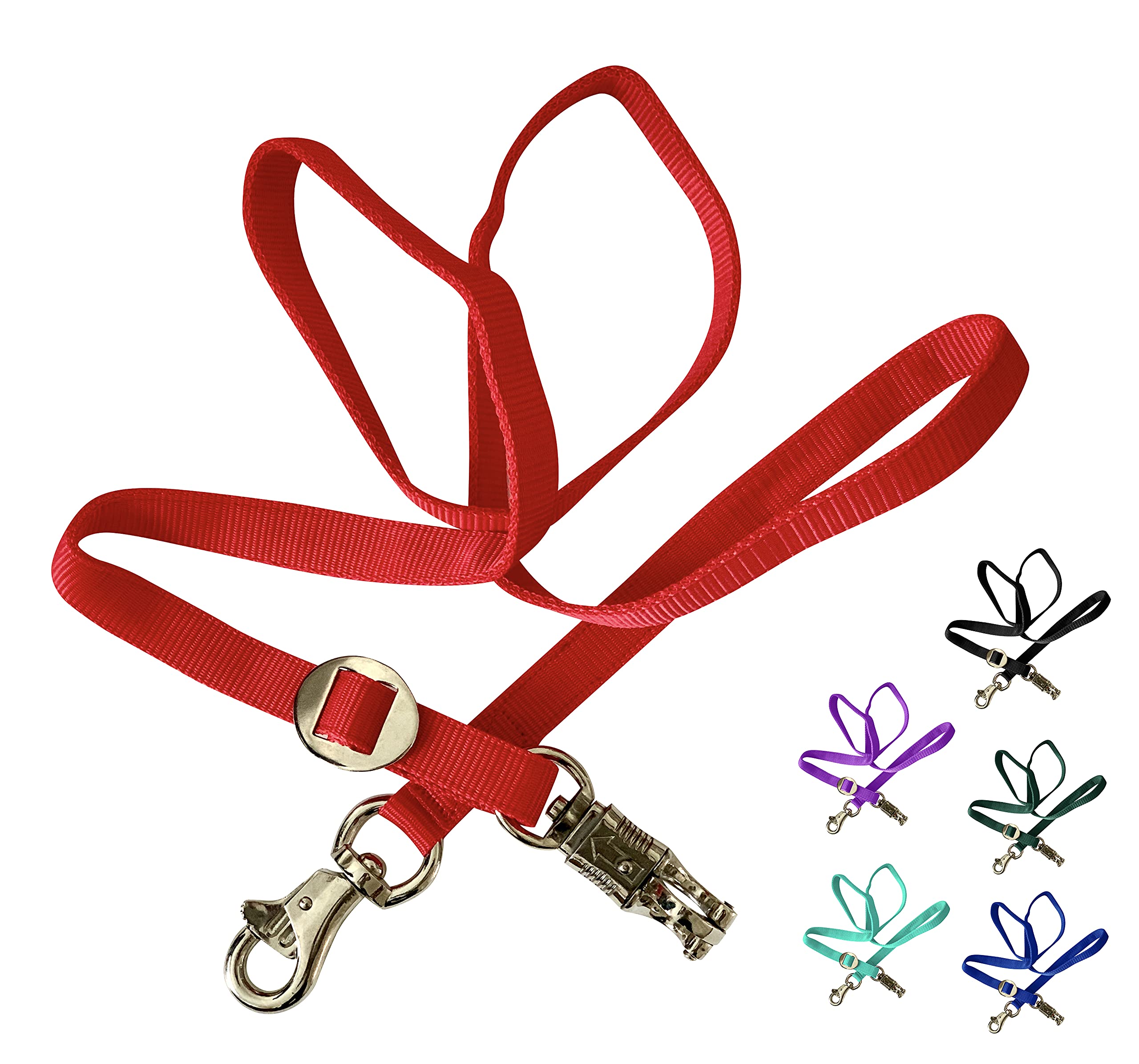 Majestic Ally Double Thick 36" to 72" Trailer Tie for Horse Haulage, Cross tie with Adjustable Buckle, Panic Snap and Bull Snap – 1" Wide by 36" to 72" Long (Red)