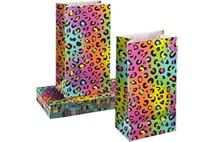 Leinuosen 24 Pcs Neon Rainbow Leopard Paper Bags Cheetah Birthday Party Favor Cheetah Paper Treat Bags for Leopard Birthday Bridal Shower Christmas Party Decorations