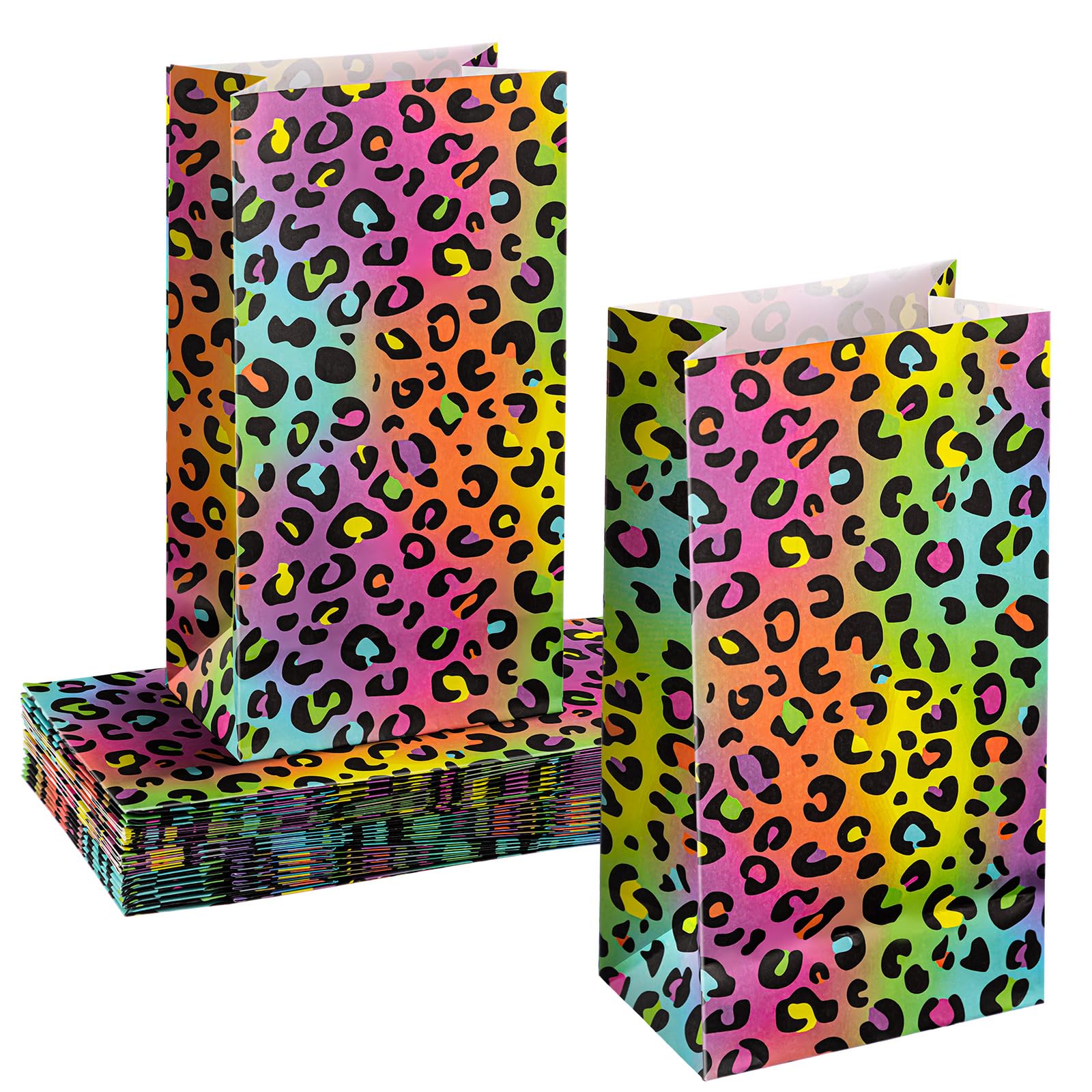 Photo 1 of Leinuosen 24 Pcs Neon Rainbow Leopard Paper Bags Cheetah Birthday Party Favor Cheetah Paper Treat Bags for Leopard Birthday Bridal Shower Party Decorations Supplies