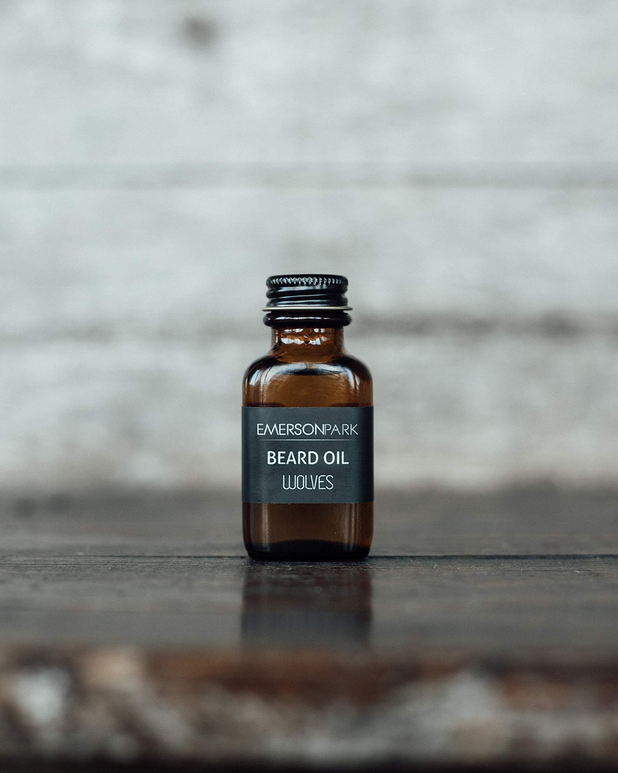 Emerson Park Premium Beard Oil - Natural Essential Oil & Leave in Conditioner - Softens & Strengthens Beards & Mustaches - 1 Oz Bottle (Wolves)