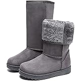 FINIWOR Winter Snow Boots For Women Classic Mid-Calf Fuzzy Boots Fur Lined Warm Boots