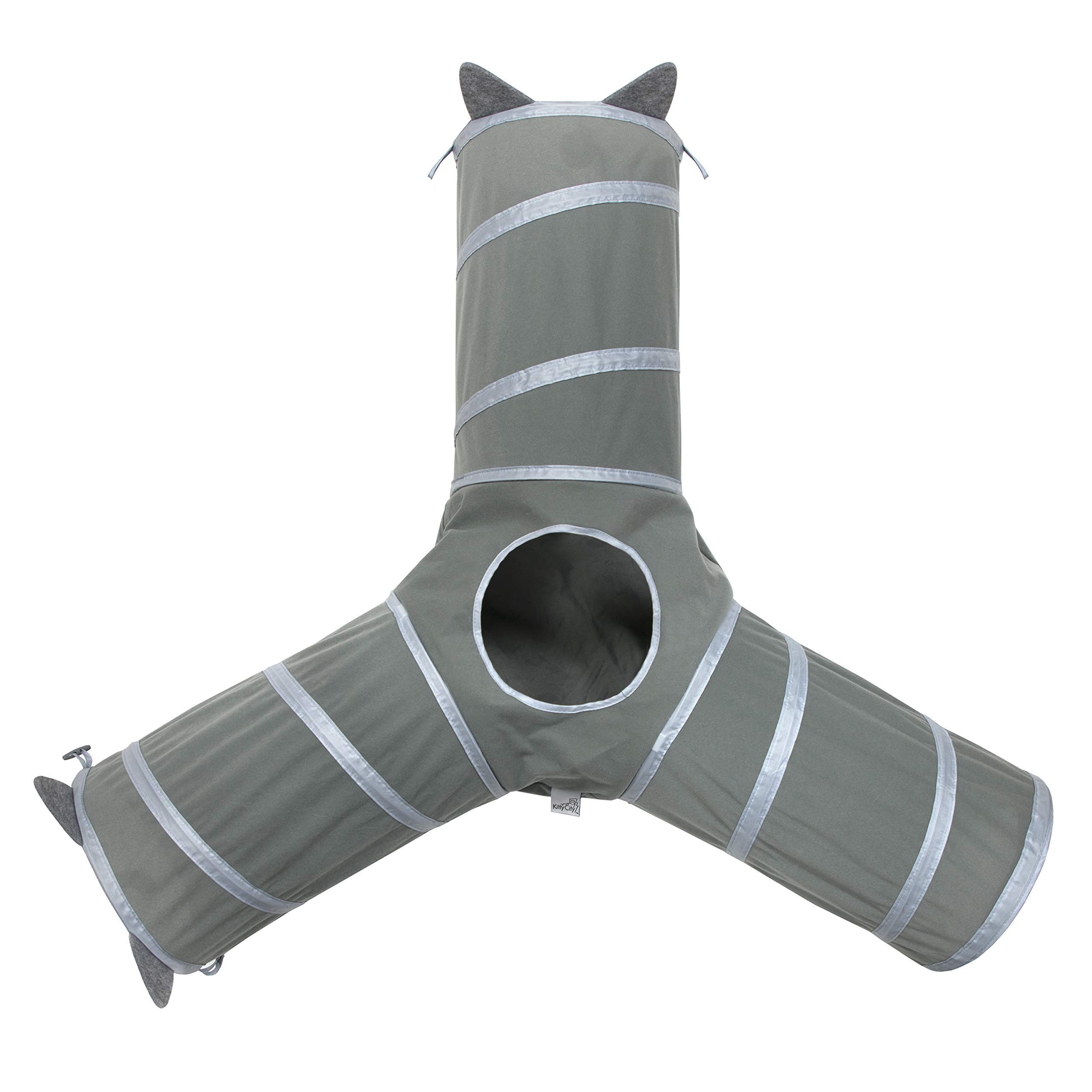 Kitty City Pop Open 3-Way Tunnel, Collapsible Cat Play Toy - Tube Fun for Cat and Kittens,Gray — image 1