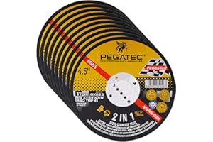 PEGATEC Cut Off Wheels 10 Pack, Quality Thin 4 1/2 x0.04x7/8 inch Cutting Disc, Metal & Stainless Steel Aggressive Cutting Wheel for Angle Grinder, General Purpose Metal Cutting (4.5inch)