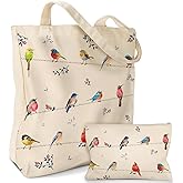 Miss Adola 2 Pack Canvas Tote Bag - with Makeup Pouch Aesthetic Cute Women Reusable Canvas Bag for Shopping, Work, Travel