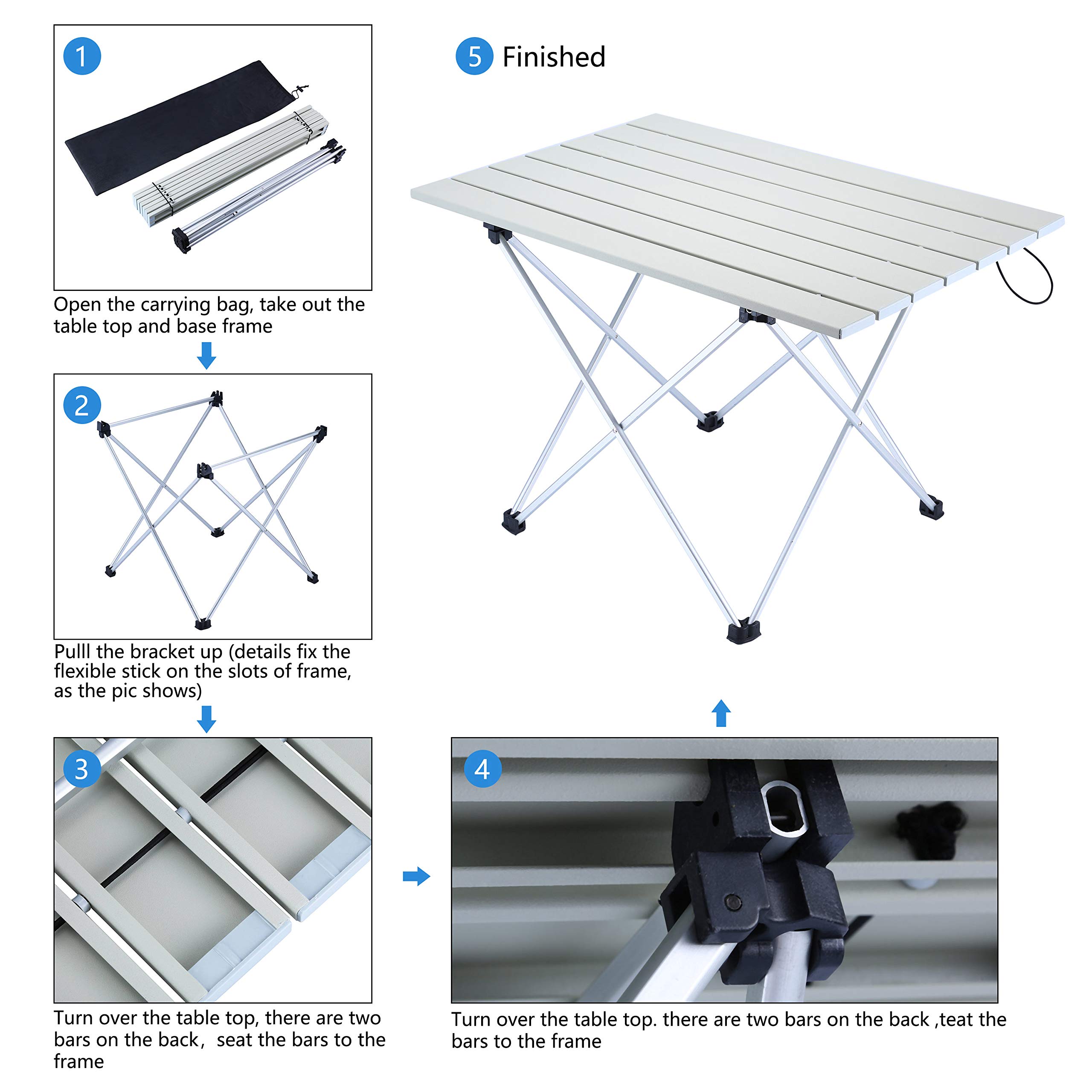 Movaty Portable Camping Table Foldable Outdoor table Lightweight Roll Up Aluminum for Indoor and Outdoor Desk with Carry Bag for Picnic, BBQ, Fishing,Hiking and Travel,Easy to Clean