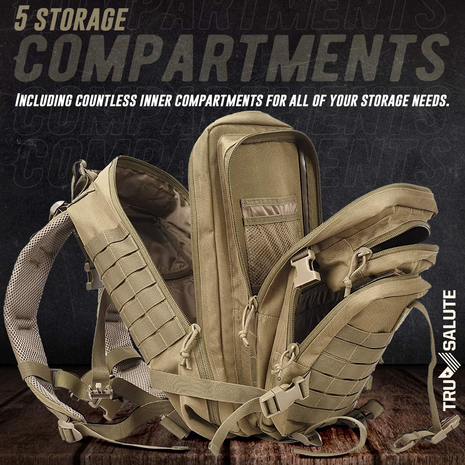 Tru Salute Military Tactical Backpack Large Tan Army 3 Day Assault Pack Molle Bugout Bag Rucksack (tan): Clothing