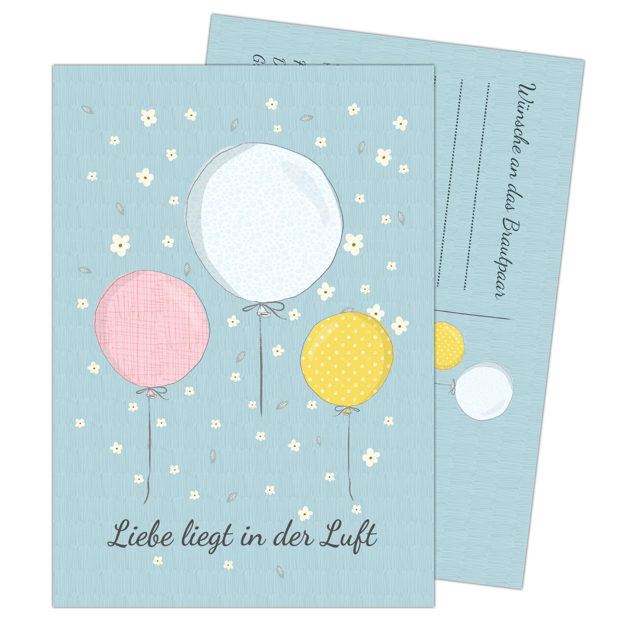 Papierdrachen 50 Balloon Flight Cards for Weddings, Balloon Cards for Tying to Helium Balloons, Love is in the Air, Super Light for a Long Flight