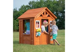 Backyard Discovery Timberlake All Cedar Wooden Playhouse, Country Cottage, Sink, Stove, White Trimmed Windows, Kitchen with S