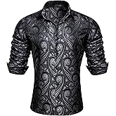 Barry.Wang Mens Western Shirts Silk Paisley Long Sleeve Button Down Dress Shirt Designer Mexico Cowboy Shirt Party Casual