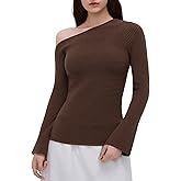 OMKAGI Off The Shoulder Fall Sweaters for Women Trendy Slim Fit Ribbed Knit Long Sleeve Top