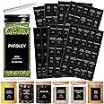GPOVVIMX 191 Spice Jar Labels Preprinted Minimalist Stickers - Matte Black Waterproof Label - Fit Round or Rectangle Spice Jars - Herb Seasoning Kitchen Pantry Labels