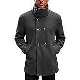 Yousify Mens Trench Coat Double Breasted Stand Collar Overcoat Casual Winter Warm Business Short Pea Coat