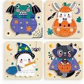 Mudpuppy - Spooky Friends - Set of 4 Wooden 4 Piece Puzzles for Kids | Ages 1+, 16 Chunky Pieces, Halloween Themed, Montessor