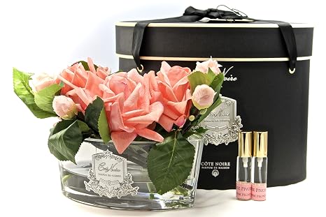 Côte Noirebouquet De Fleurs Roses En Soie Et Pêche Blanches