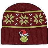 Dr. Seuss The Grinch Ugly Sweater Embroidered Grinch Adult Knit Cuff Beanie for Men and Women Multicolored
