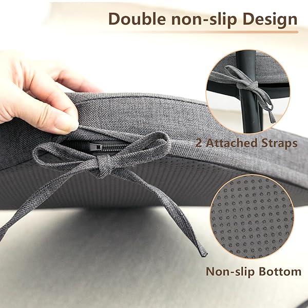 C-HOPETREE INDOOR OUTDOOR DINING CHAIR CUSHIONS WITH TIES, SEAT PADS FOR KITCHEN WITH WASHABLE COVER AND NON-SLIP BOTTOM, HIGH-RESILIENT FOAM, WATERPROOF, 17″ X 16″ X 2″, DARK GREY, SET OF 8