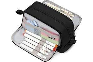 Vocuer large capacity pencil case with compartments black pencil pouch school supplies for boys big pencils case for teen boys extra large special pen bag pencil bags with zipper pen cases for adults