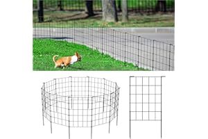OUSHENG 20ft Decorative Garden Fence Fencing, Rustproof Metal Wire Border Animal Barrier for Dog, Flower Edging for Yard Patio, Grid, Black