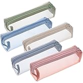 Qulkws 5 Pcs Multicolor Mesh Makeup Brush Bag, Transparent Nylon Mesh Zipper Bags, Portable Cosmetic Bags for Stationery Cosmetics Keys Office Supplies Travel Accessories
