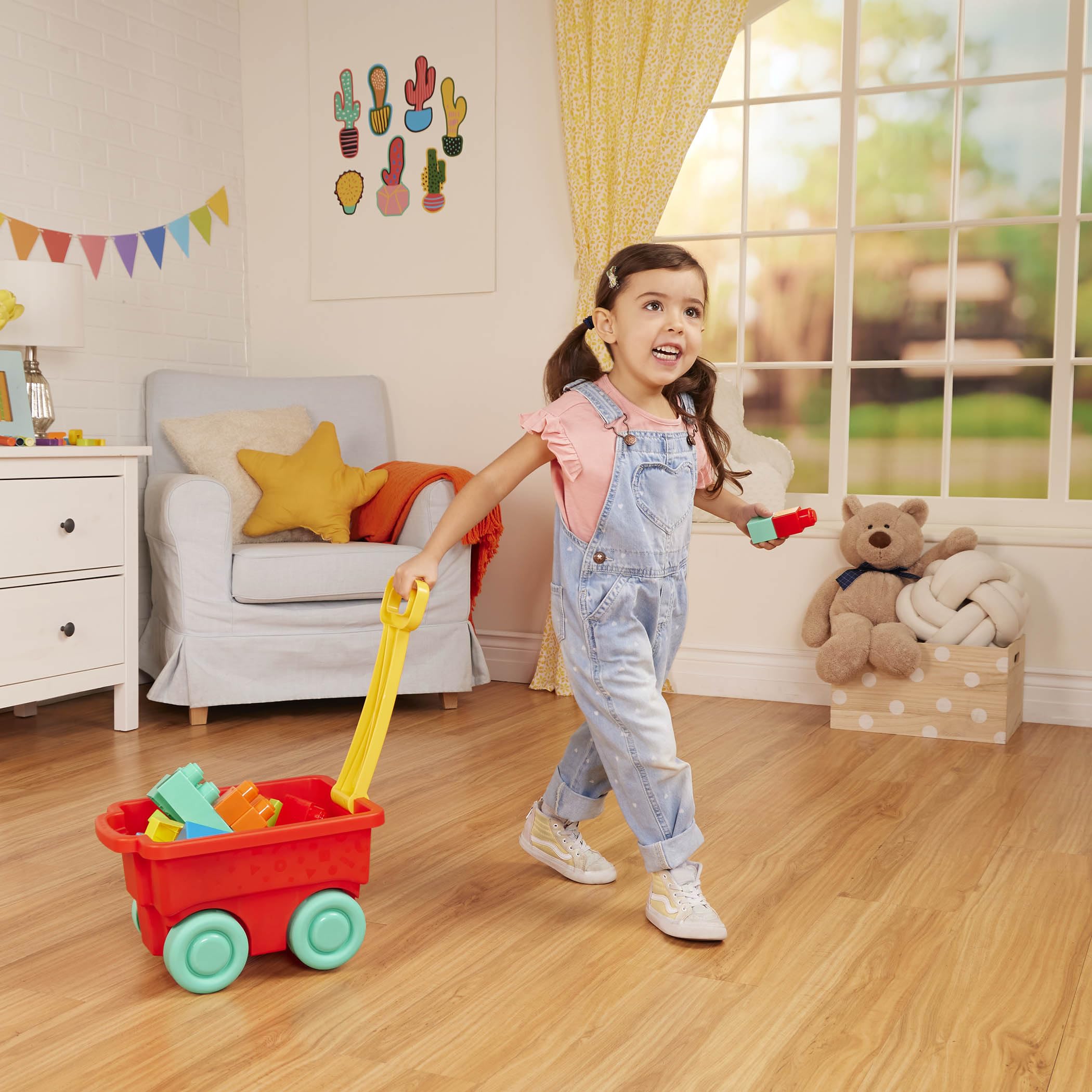 Battat – Building Blocks – 47 Pieces Brick Set – Colorful & Chunky Bricks – Unique Wheel Bricks – 12+ Months – Locbloc Red Builder's Wagon