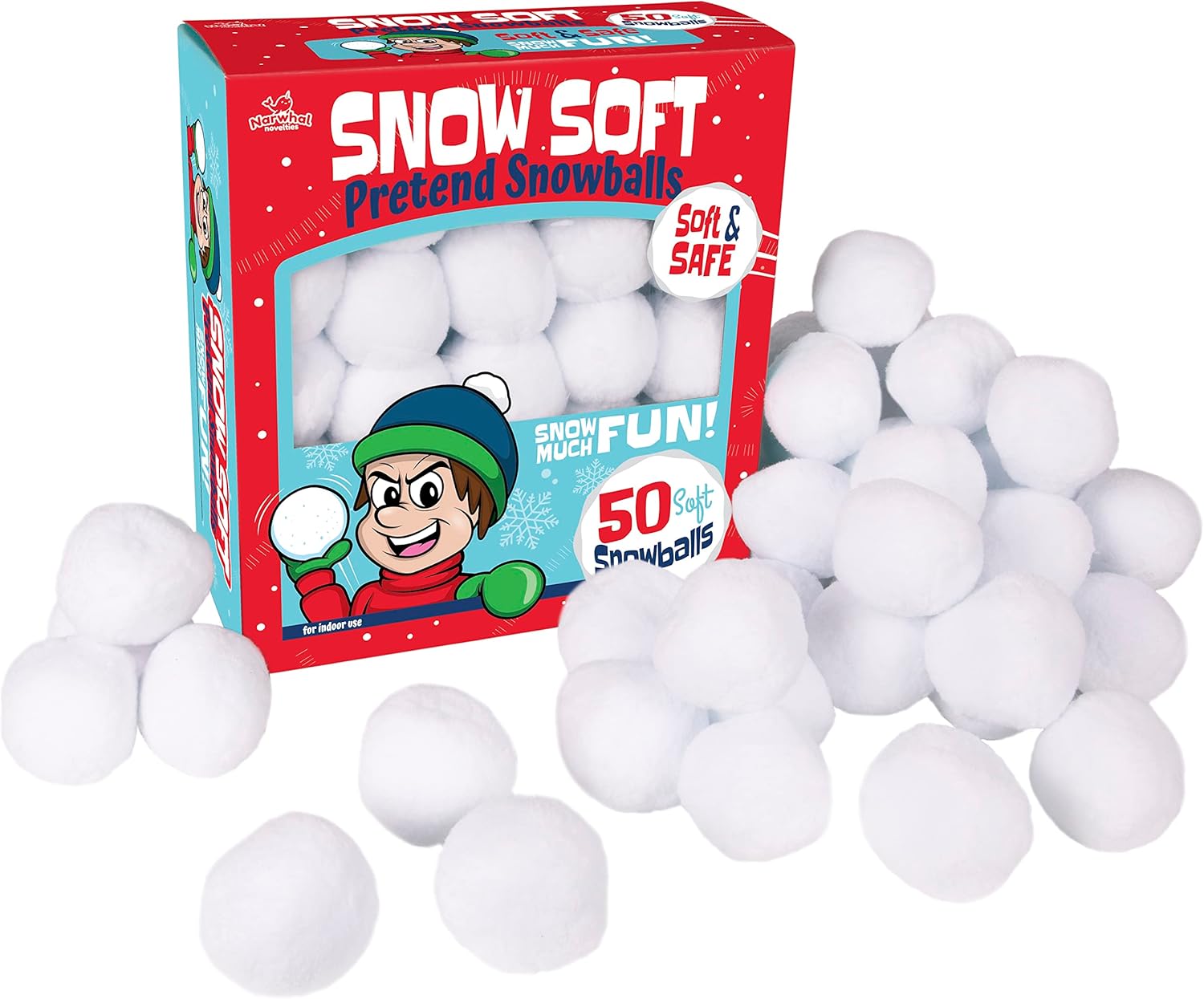 Artificial Snow - 50-PK Fake Snowballs for Kids I Indoor Snowball Fight Set I Artificial Snowballs for Kids Indoor & Outdoor I Realistic White Plush Snowballs I Christmas Snow Decorations I Winter Family Games Balls