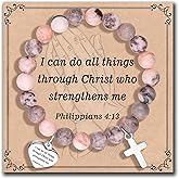 XOYOYZU Inspirational Gifts Bracelets for Women Cross Bracelets with Natural Stone Christian Bible Verse Bracelet Prayer Faith Religious Jewelry
