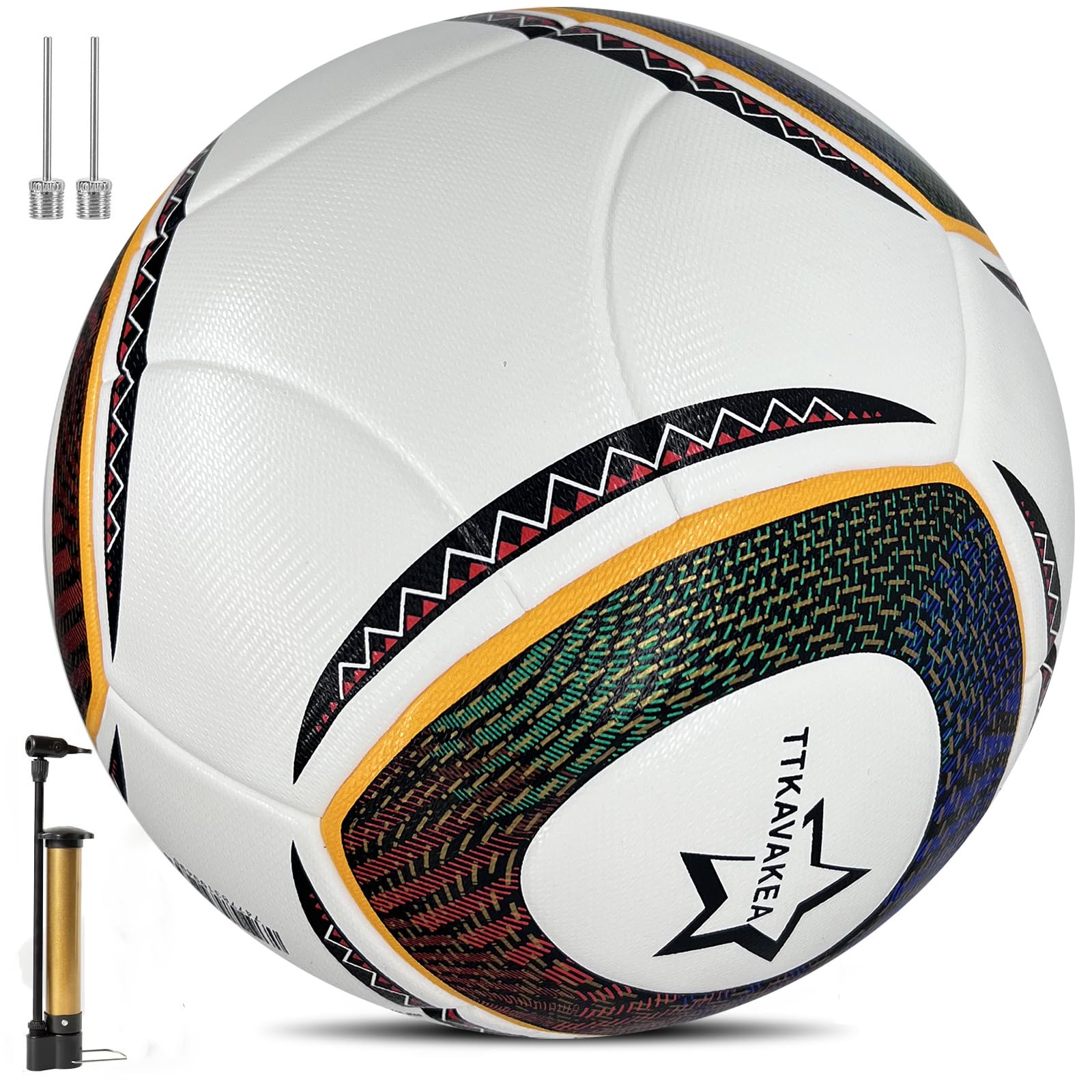TTKAVAKEA Size 5 Soccer Ball,Waterproof PU Leather,Official Match Ball, Soccer Balls Training,with Pump & Needles