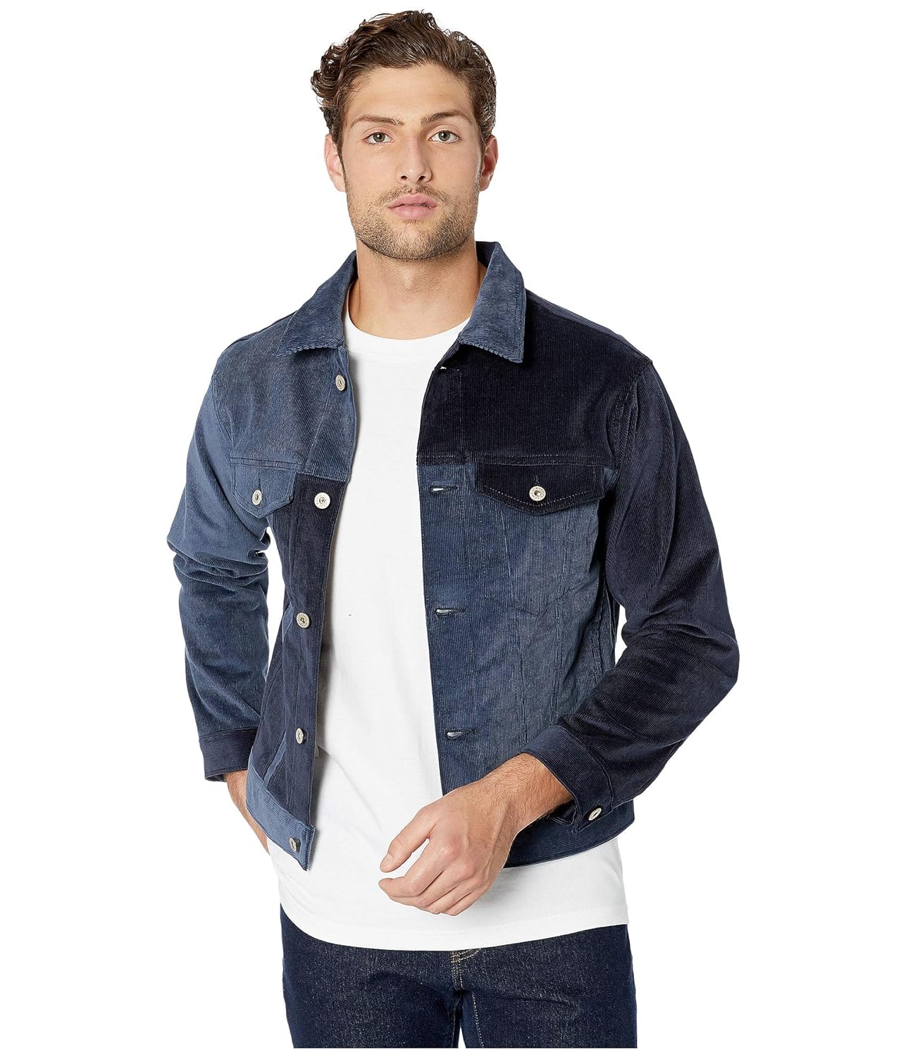 nude colour block denim jacket