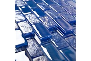 Adedeo Blue Glass Mosaic Tile Backsplash 12 x 12 Inch for Swimming Pool Kitchen Bathroom Backsplash Shower Waterline Fountain Spa Wall(5-Pack, 5 sq.ft.)