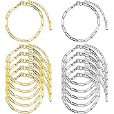 Starry 12 PCS Charm Bracelet Kit 18K Gold Plated Charm Bracelet Making Kit 6.3Inch Paperclip Chains Bracelets with Lobster Clasps Extender Chain DIY Adjustable for Jewelry Making (Gold & Silver)