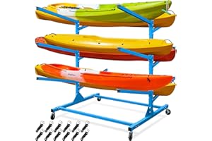 Megaflint Freestanding Kayak Storage Rack 2-Sided -3 Levels for 6 Kayaks, Adjustable Kayak and SUP Stand, Weatherproof and Heavy Duty, Surfboard Stand Rack, Hold up Kayaks, SUPs, Paddleboards, Canoes