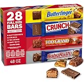 Assorted Butterfinger, CRUNCH, Baby Ruth, 100 Grand Candy Bars 28 Ct, 48 Oz | Full size candy variety pack, chocolate-y individually wrapped candy bars for sharing with candy lovers
