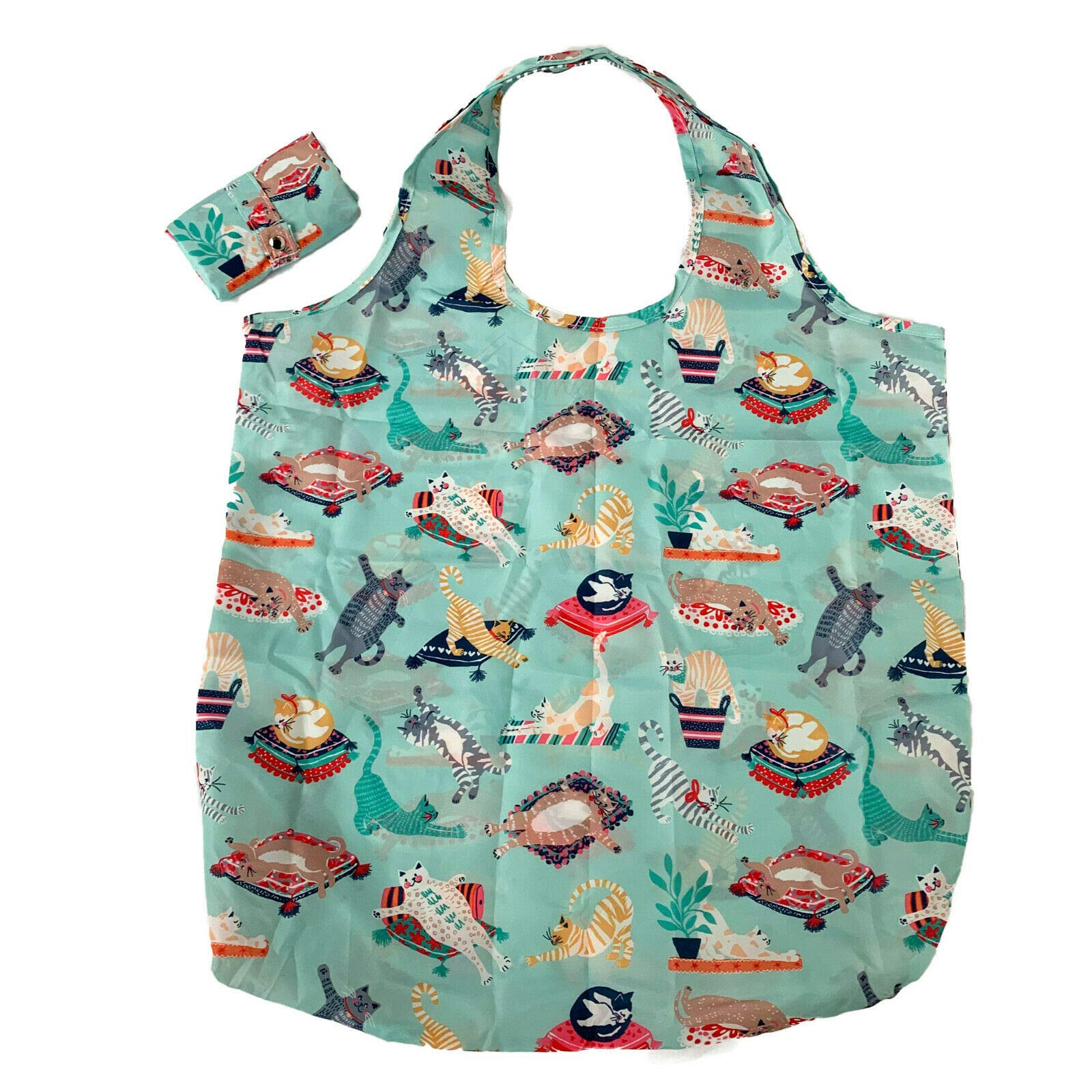 Large Novelty Themed Reusable Eco Roll Up Foldaway Shopping Beach Bag Pouch 60cm x 40cm (Kitty Cats)