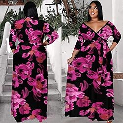 Runwind Plus Size Dress for Women 3/4 Sleeve V Neck