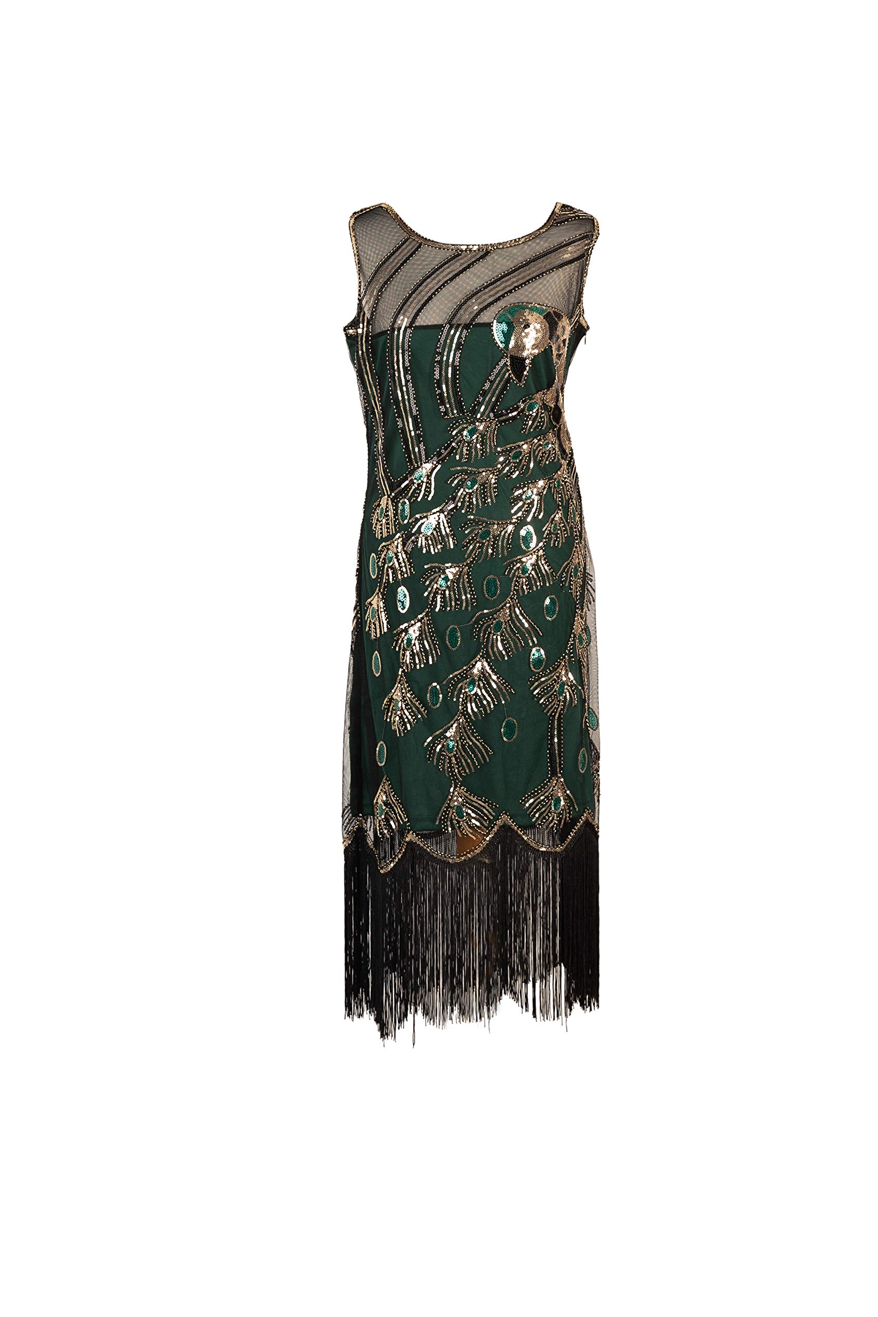 Emmas Wardrobe 1920s Dresses for Women - Green and Gold Sequin Evening Dress (Women: 12, green)
