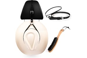 A.J. BOONE Cowboy Hat Rack for Pickup Trucks – Loop-Around Buffalo Leather Cowboy Hat Hanger for Truck Headrest with a Soft-Bristled Horsehair Brush Hat Cleaner – Cowboy Hat Rack for Trucks & Cars (Black)