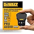 DEWALT Wearable Bluetooth Speaker [Onyx Edition - Black] Clip-On Wireless Jobsite Pro Water-Resistant Portable Speaker (Non- Magnetic), Mic for Hands-Free Music/Calls, Mini Speakers Bluetooth Wireless