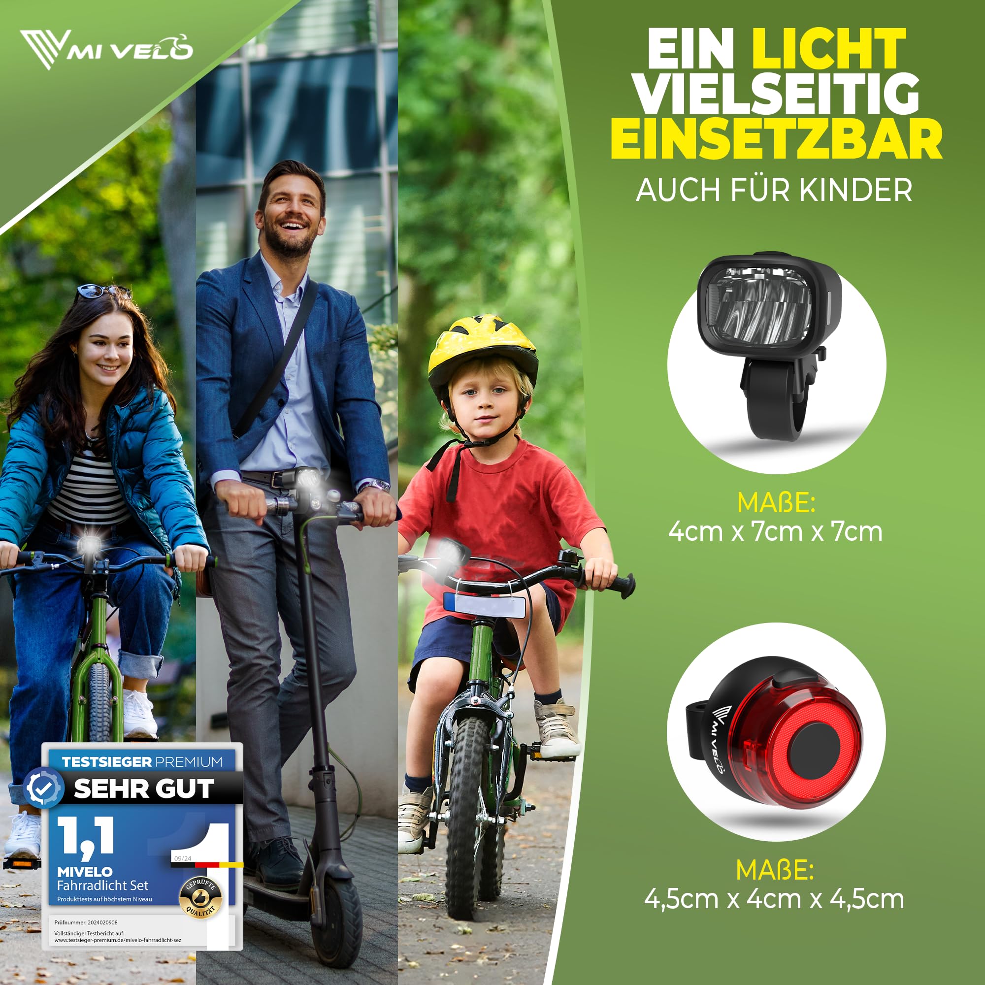 MIVELO Fahrradlicht Set mit Power-Akku, StVZO zugelassene Fahrradbeleuchtung USB aufladbar & wasserdicht, Fahrradlampe vorne & Fahrrad Rücklicht, Energieklasse A+++ (Spark ONE) 5
