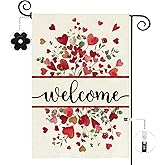 Baccessor Valentines Day Garden Flag 12.5 x 18 Inch, Love Heart Floral Double Sided Burlap Small Yard Flag Anniversary Wedding Holiday Outdoor Outside Decor