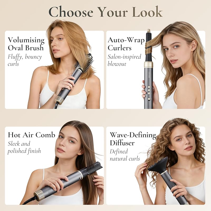 All-in-One Hot Air Styler, Asciugacapelli Professionale Rapido, Anti-Crespo, Styler ad Aria Calda con Tecnologia a Ioni Negativi, Strumento per Styling dei Capelli Alta Velocità, QR-8820