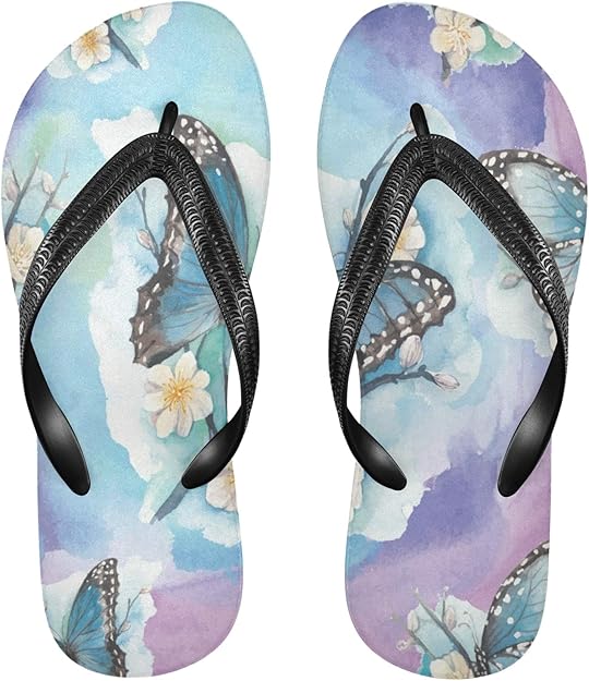 Amazon.com | Blueangle Butterfly Flower Watercolor Thong Sandal Men's and Women's Beach Summer 