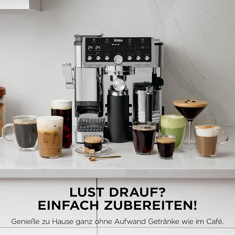 Luxe Café Pro 3-in-1- Kaffeemaschine mit integriertem Tamper, Silber