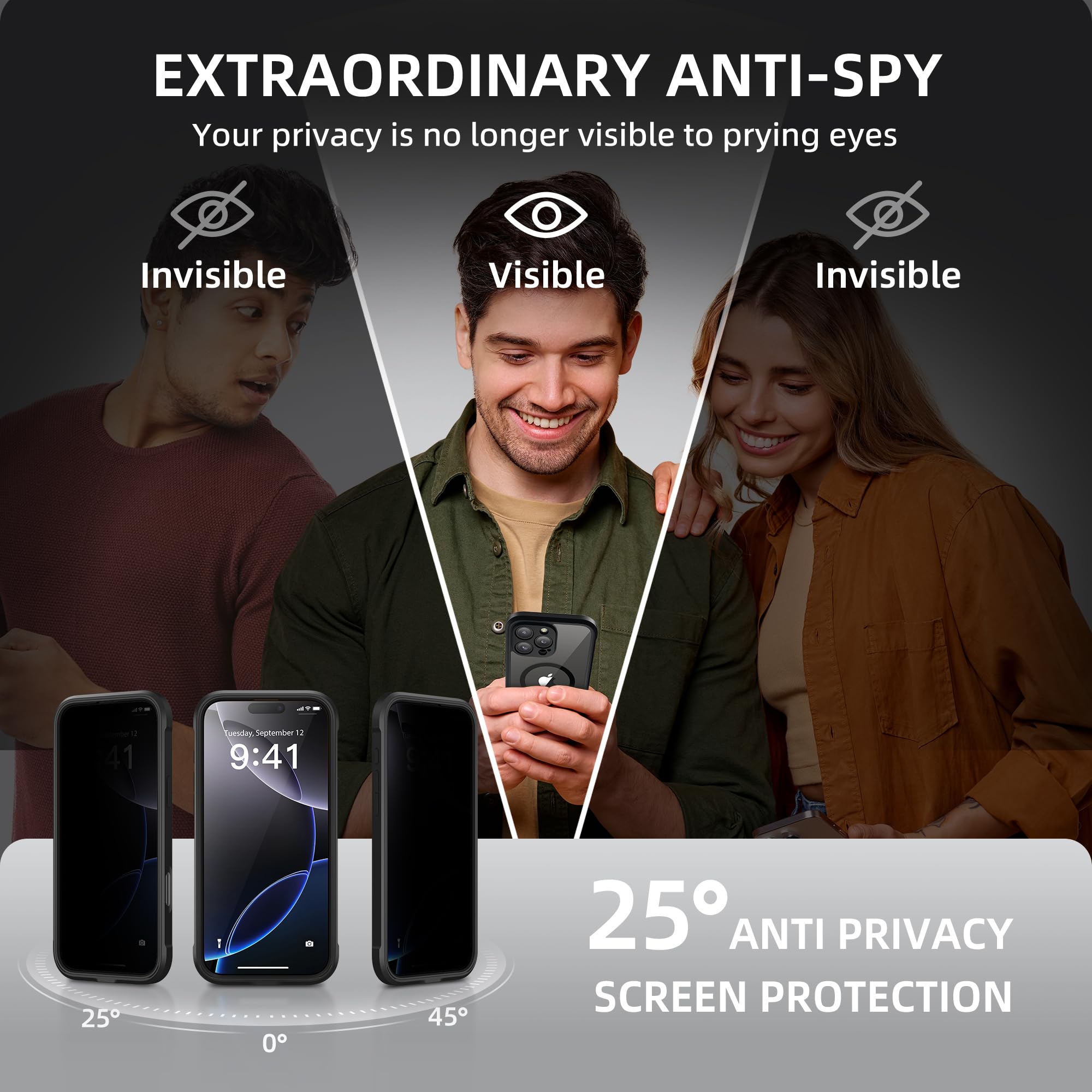 BERFY for iPhone 16 Pro Max Case, Compatible with MagSafe, Built-in Privacy Screen Protector and Camera Protection, Anti-Spy Full Body Shockproof Clear Phone Case for 16 Pro Max 6.9