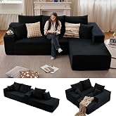 atosela Sectional Couches for Living Room Cloud Couch Sofa with L-Shape Couch in a Box Upholstered Boneless Couchs Modern Modular Sectional Couch with Chaise(Black,3 Seater-Right-Facing Chaise-96)