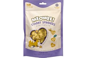 MEOWEE! Starry Spinners Cat Treat, 1.25 Ounce Bag, 2-in-1 Treat & Toy Made with Real Chicken, Chicken Liver & Catnip, Encourages Playfulness & Low Calorie