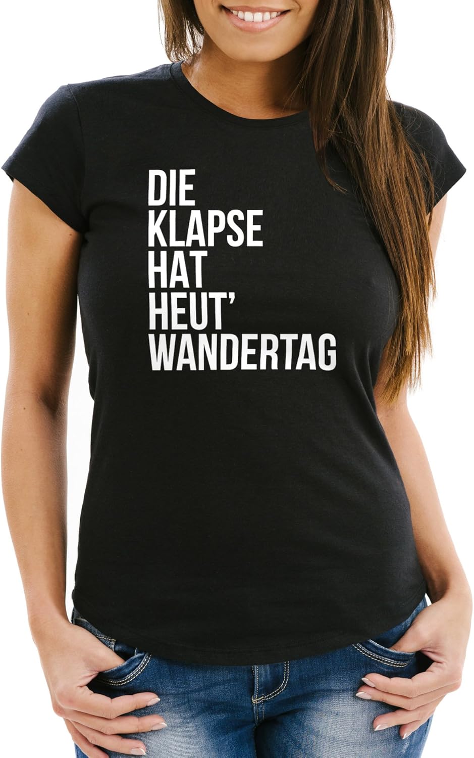 MoonWorks Damen TShirt Spruch Die Klapse Hat Heute Wandertag Slim Fit