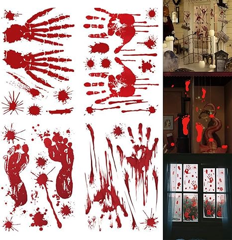 Amazon ハロウィン 飾り ウォール ステッカー 壁面用シール 窓 飾り付け 怖い 装飾 装飾 Pvc 防水 インテーリア お化け 血の手形 足跡 血痕 ホラーナイト 4枚入れ ウォールステッカー オンライン通販